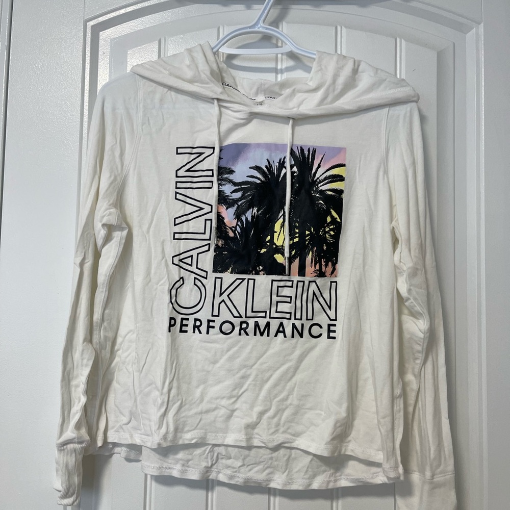 Calvin Klein Performance White Hoodie with Palm Graphic